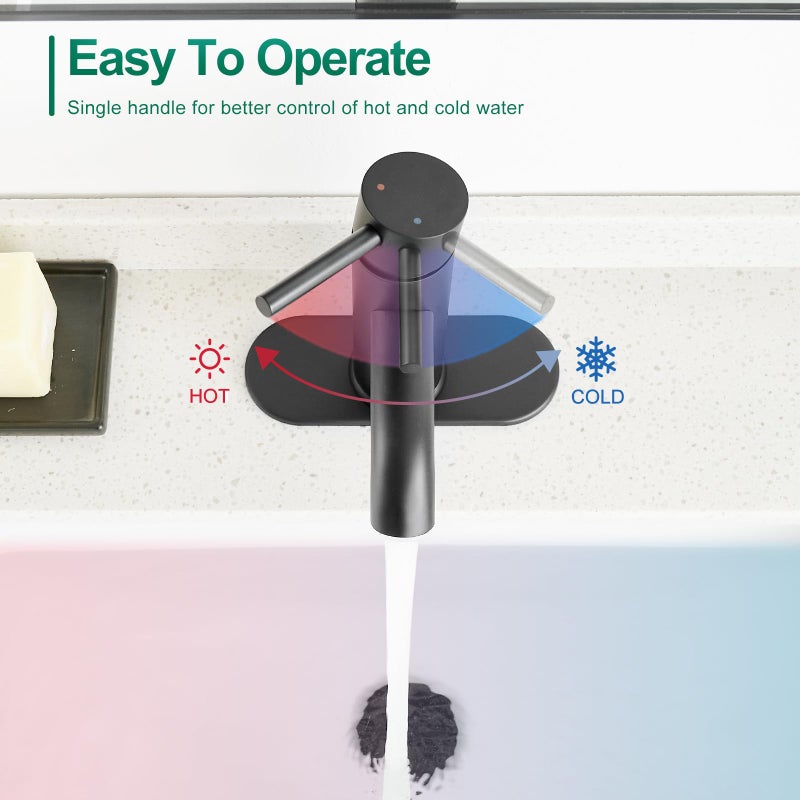 VOTON Black Bathroom Faucet Single Handle Matte Black Bathroom Sink Faucet Rv Lavatory Vessel Faucet for Bathroom Faucet 1 or 3 Hole with Deck Plate - Image 4